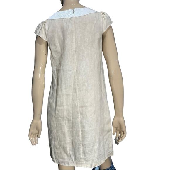 Calypso St Barth Women’s Size M Tan Beige Linen White Sequin Neck Mini Dress - Picture 5 of 10